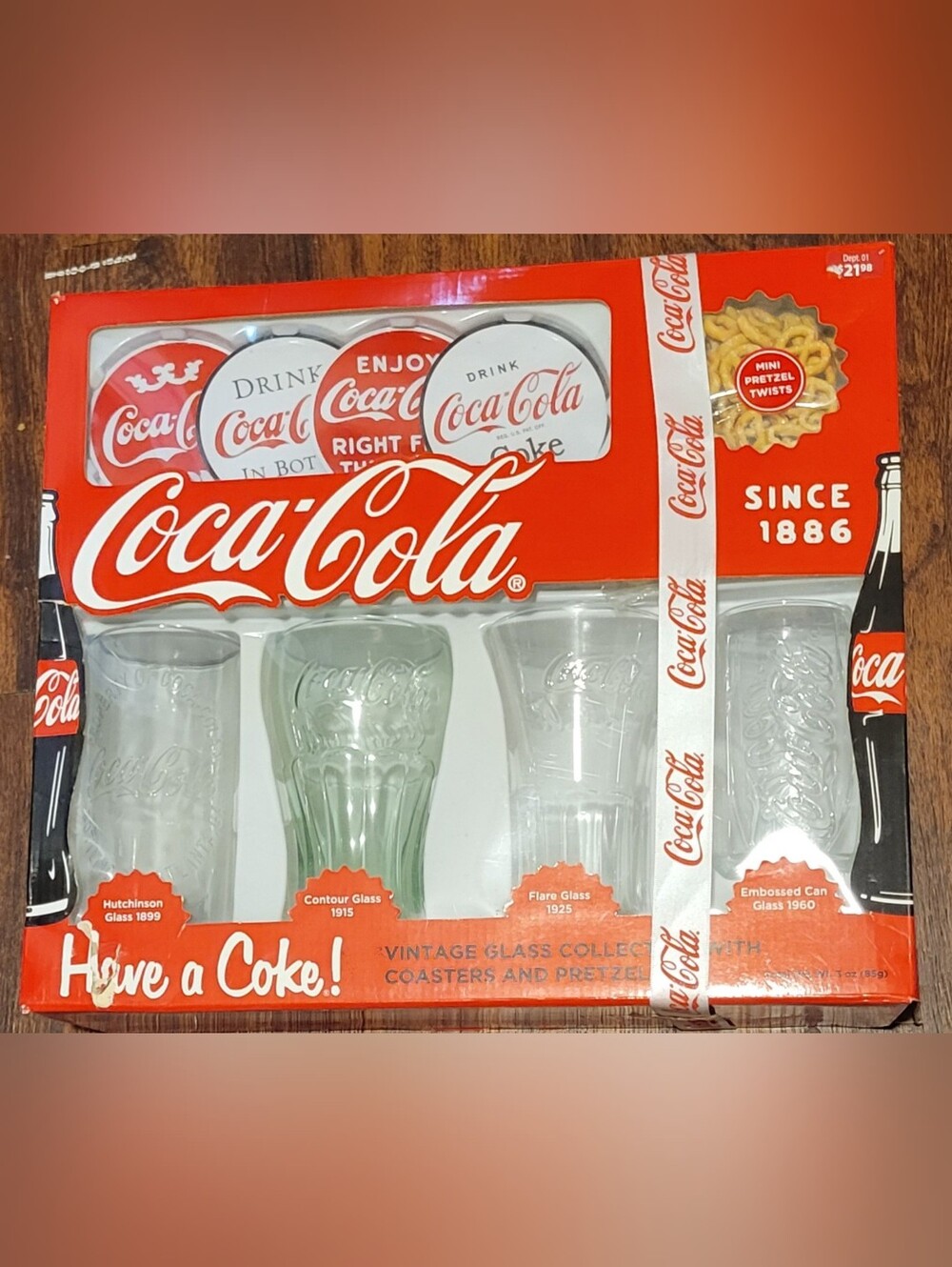 Coca Cola Clear and Light Green Embossed Glass Set